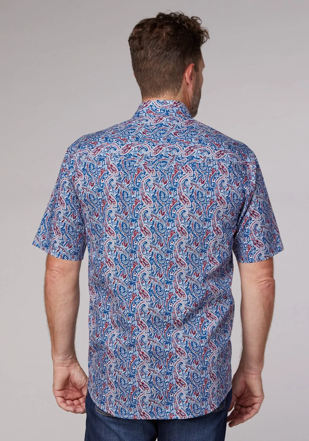 Anniversary Celebration Roper Mens 2024 River Paisley Blue 100% Cotton S/S Shirt