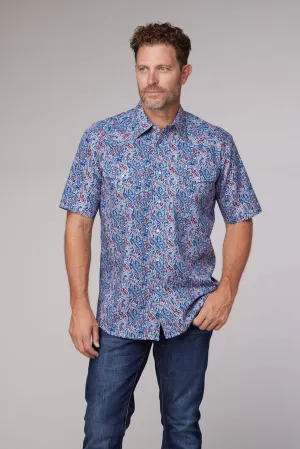 Ultimate look Roper Mens 2024 River Paisley Blue 100% Cotton S/S Shirt Roper Mens 2024 River Paisley Blue 100% Cotton S/S Shirt Wrinkle Resistant