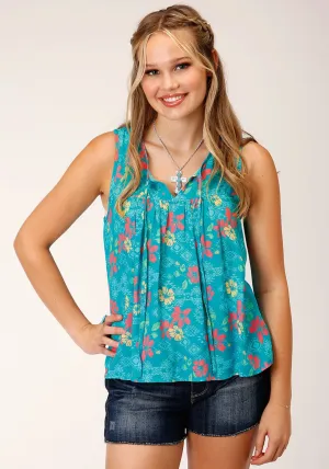 Ultimate look Roper Womens Tropical Aztec Blue Rayon/Nylon Tan k Top Breathable Style Reinforced Elasticity Roper Womens Tropical Aztec Blue Rayon/Nylon Tan k Top