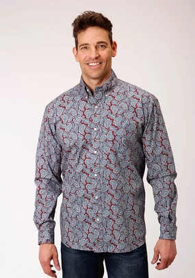 Ultimate Layer Roper Mens Wine 100% Cotton Liberty Paisley BD L/S 1 Pkt Shirt Lounge Comfort Petite Option Roper Mens Wine 100% Cotton Liberty Paisley BD L/S 1 Pkt Shirt