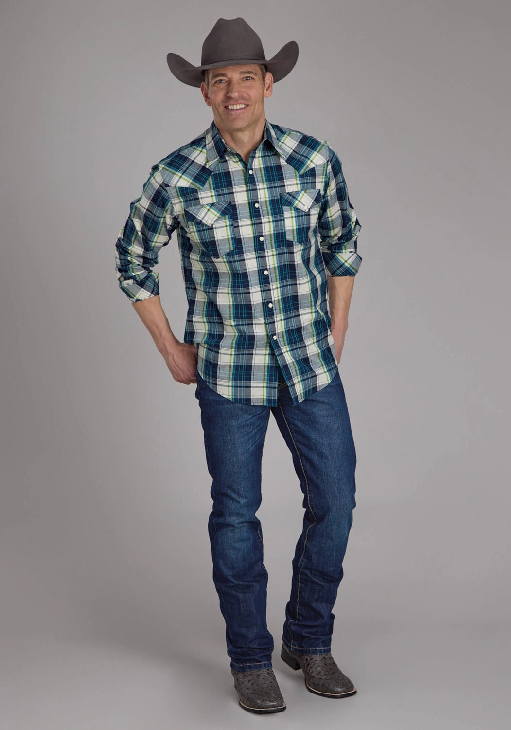 Bamboo Fiber Blend Roper Mens 2183 Contrast Dobby Blue 100% Cotton L/S Shirt