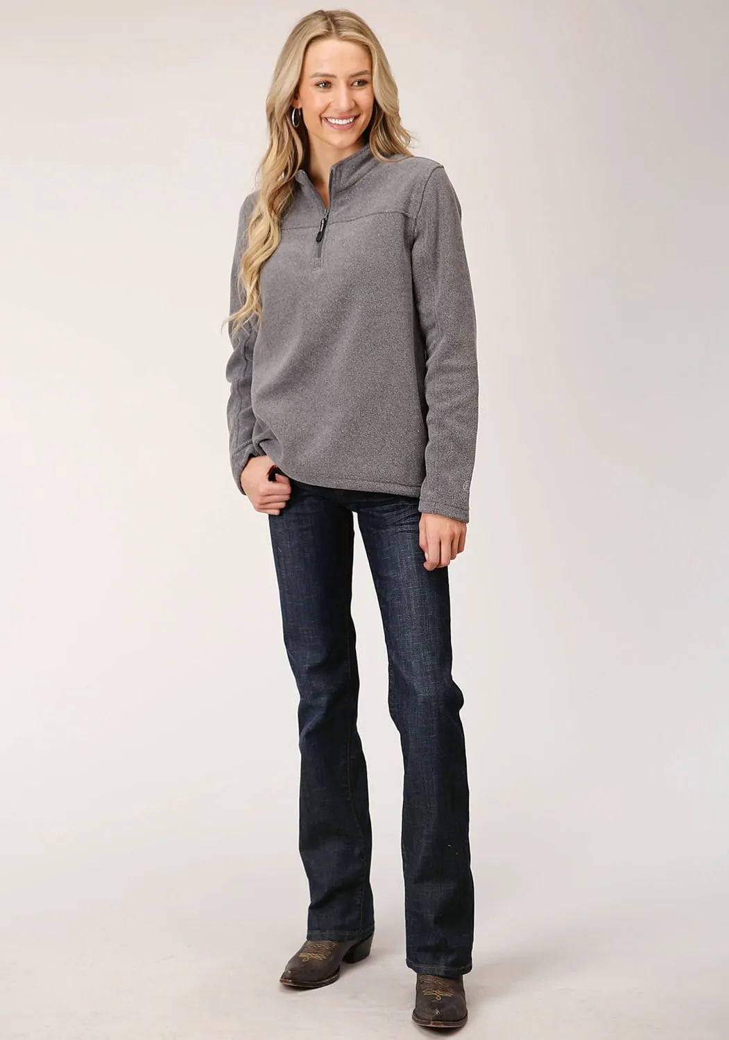 Roper Womens Heather Charcoal Polyester Micro Fleece Jacket Classic Casual
