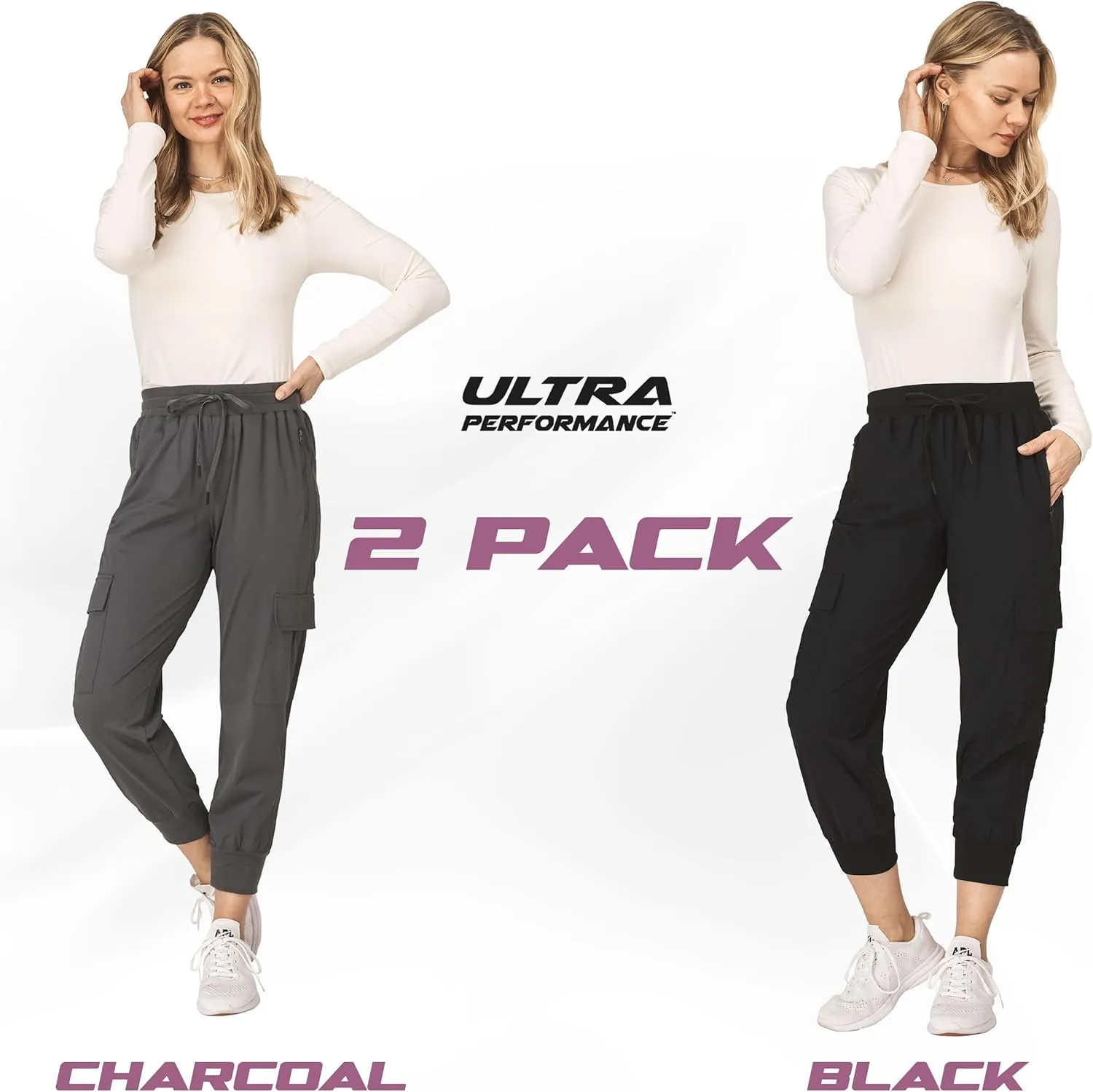 Ultra Performance Cargo Jogger Pants for Women 2 Pack Womens Hiking Pants Quick Dry Stretch Lightweight Cargo Joggers
