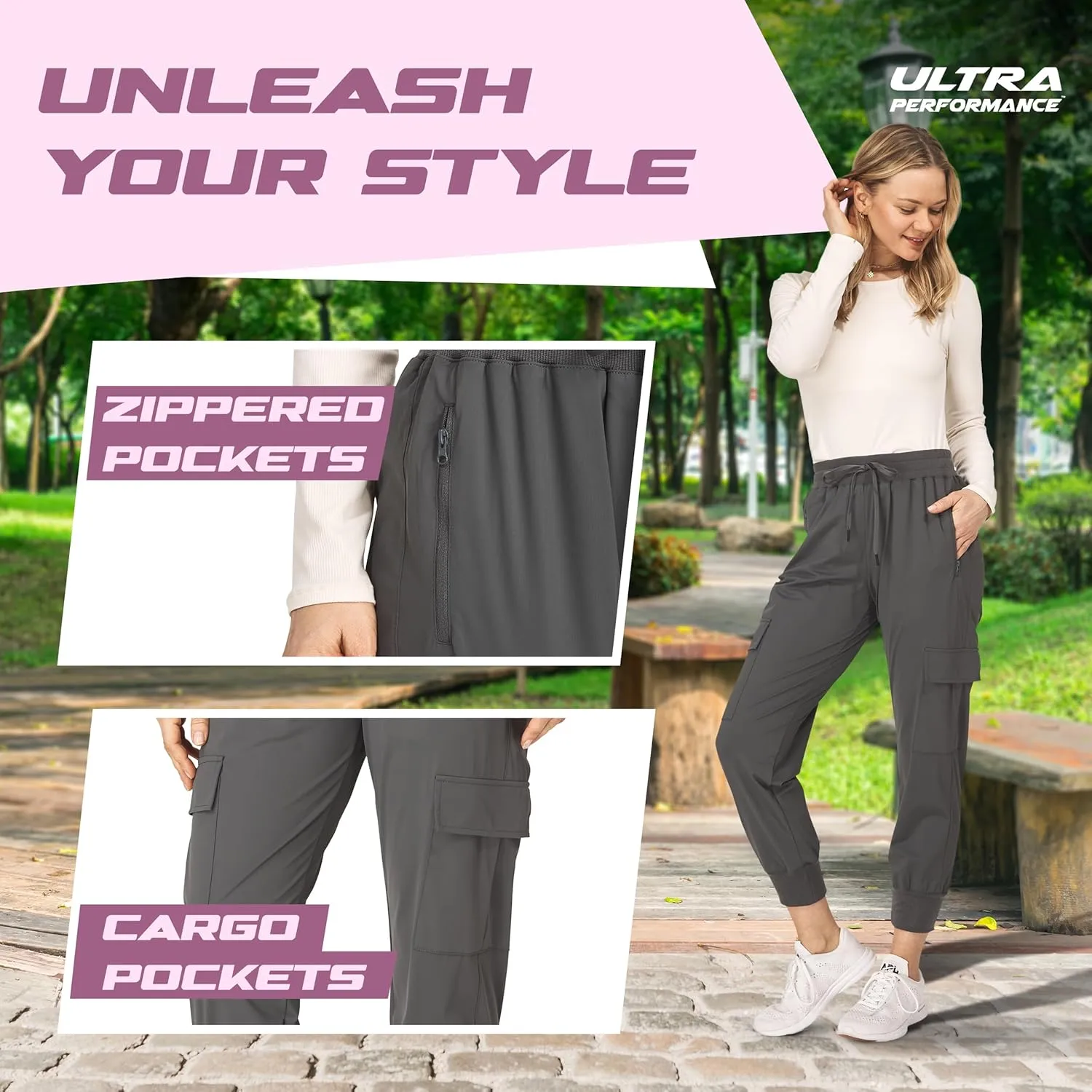 Ultra Performance Cargo Jogger Pants for Women 2 Pack Womens Hiking Pants Quick Dry Stretch Lightweight Cargo Joggers