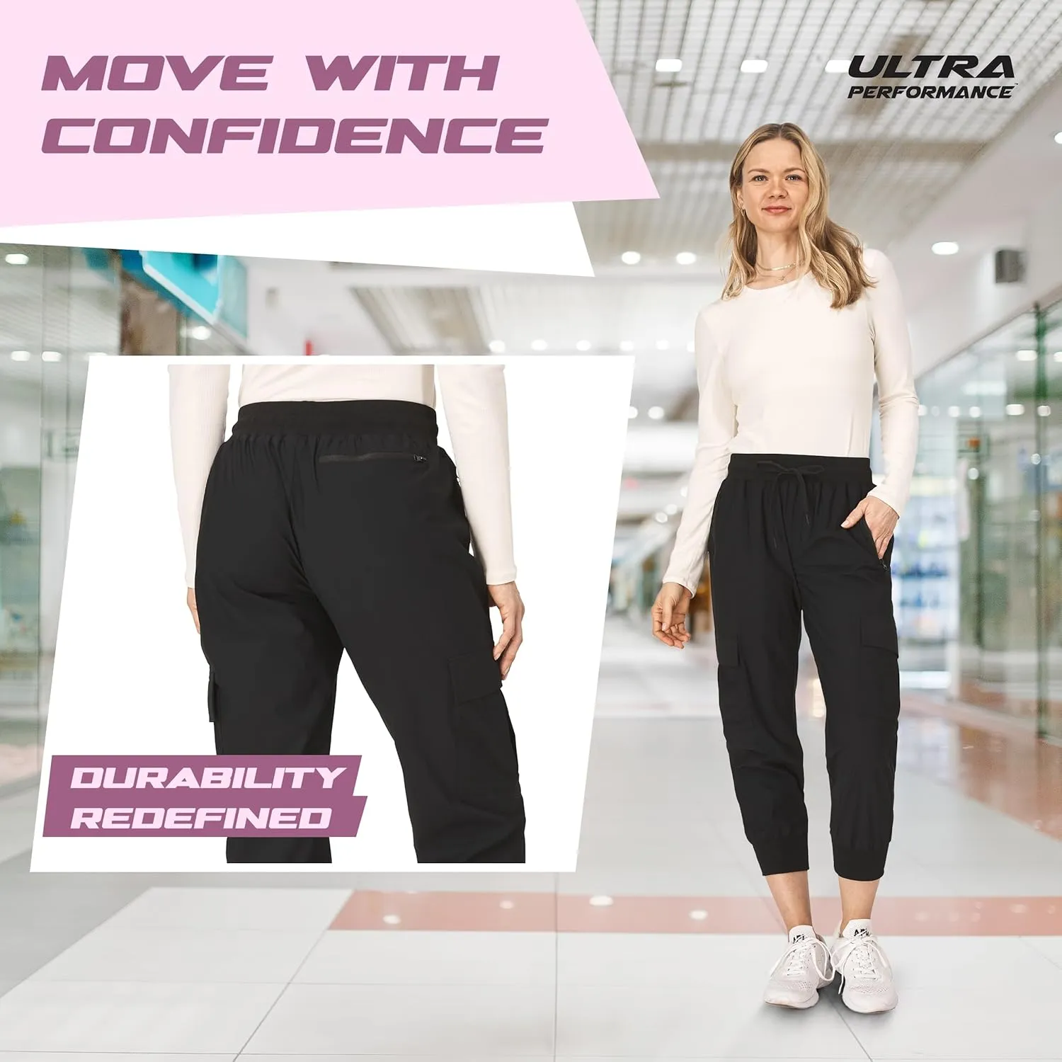 Ultra Performance Cargo Jogger Pants for Women 2 Pack Womens Hiking Pants Quick Dry Stretch Lightweight Cargo Joggers