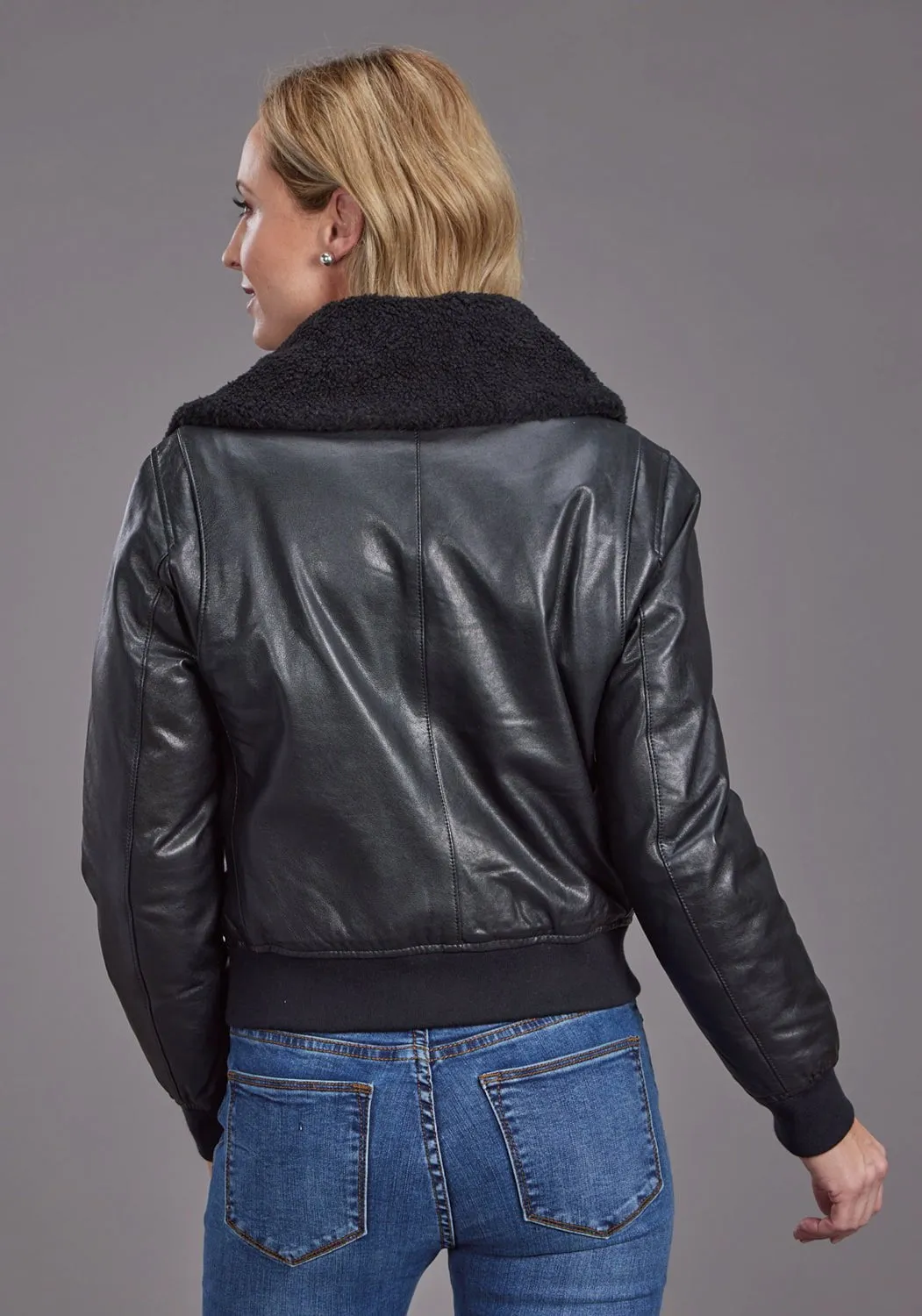 Casual Look Family Style Gym Ready Daily Wear Stetson Womens Smooth Bomber Black Leather Leather Jacket