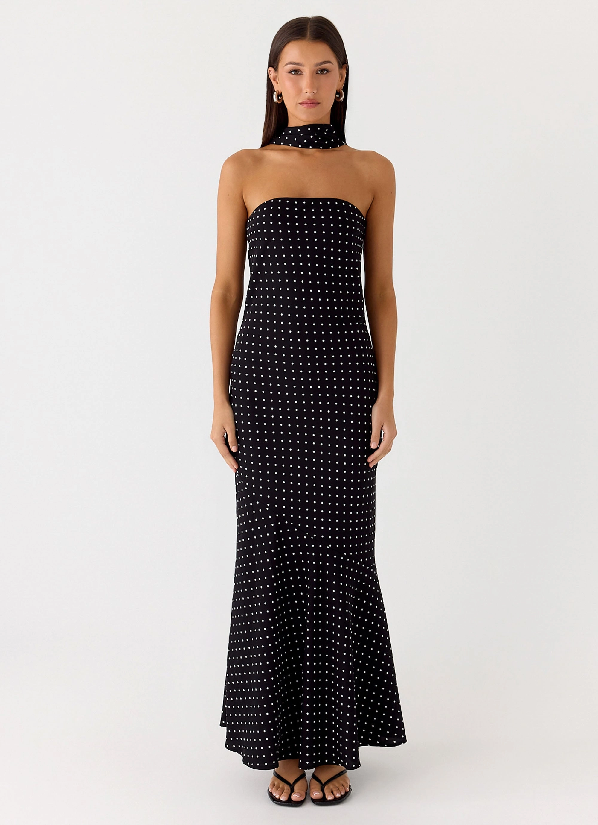 Body Positive Flattering Look Wear Under The Pagoda Maxi Dress - Black Polkadot