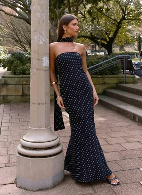 Under The Pagoda Maxi Dress - Black Polkadot Chic Garment Under The Pagoda Maxi Dress - Black Polkadot Street Style Hot Now