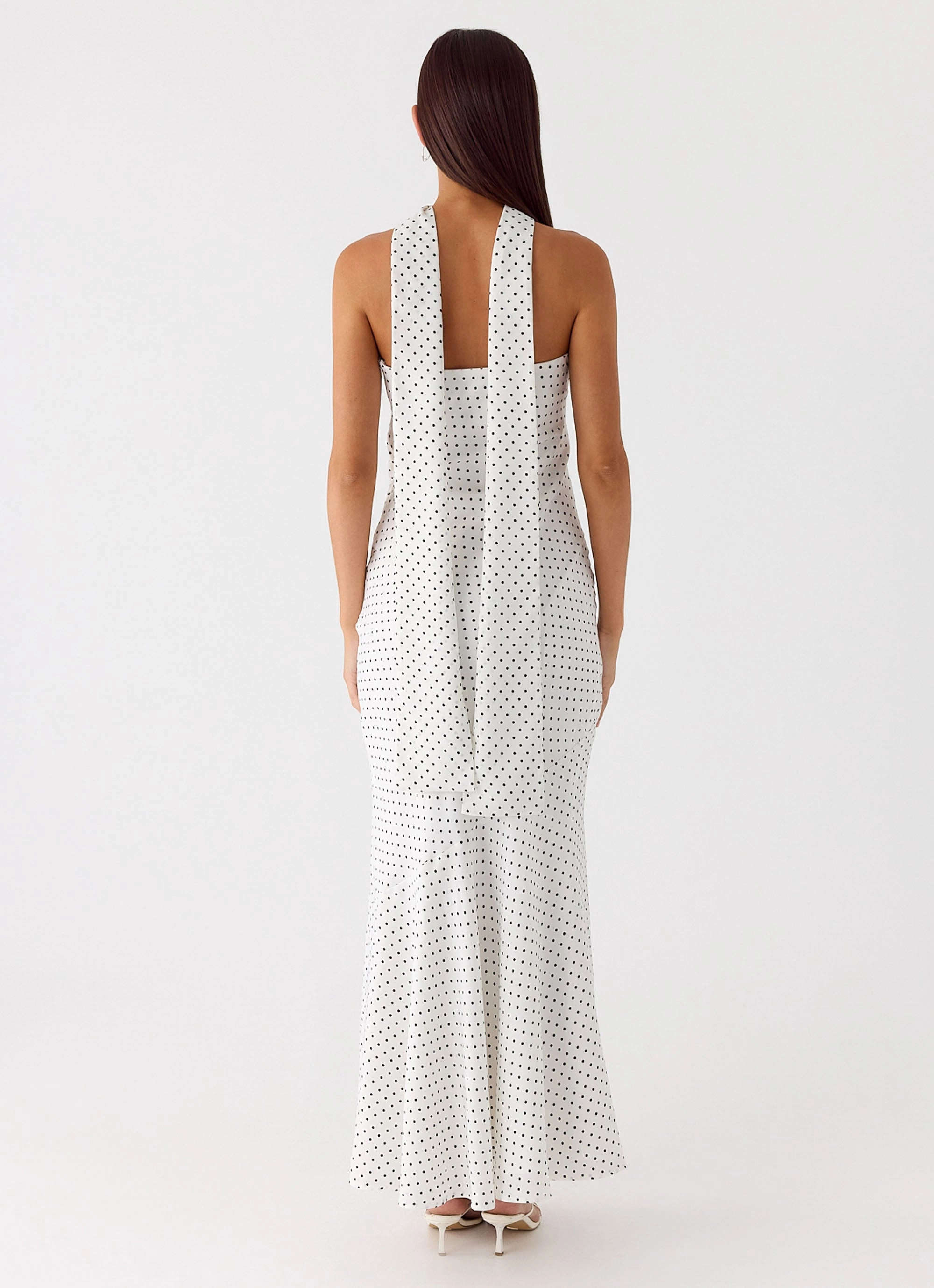 Under The Pagoda Maxi Dress - White Polkadot Lounge Base Easy Pretty