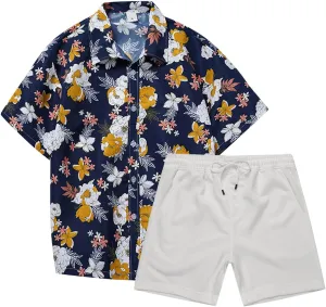 Undershirts Men's Casual Tracksuits Set Summer Beach Outfits Quarter Zip Shirts and Shorts Sets Fashion Hawaiian Shorts Sets Men Hiking Shorts