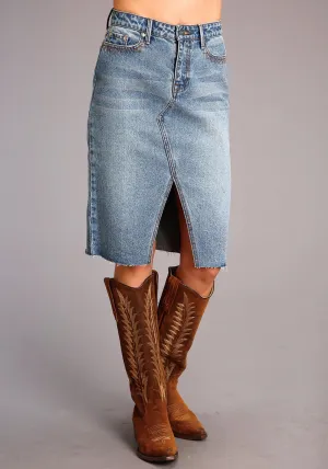 Unique Piece Stetson Womens Blue 100% Cotton Slit Center Denim Midi Skirt 4 Selvedge Detailing Essential Comfort Stetson Womens Blue 100% Cotton Slit Center Denim Midi Skirt 4
