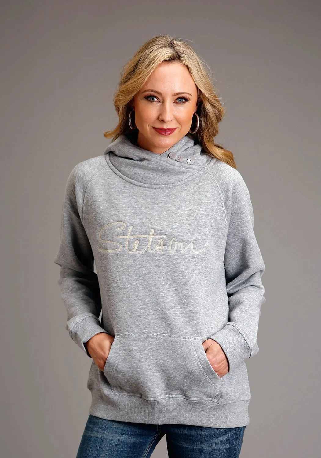 Stetson Womens Chain Stitch Grey Cotton Blend Hoodie Couple Look Eco Friendly