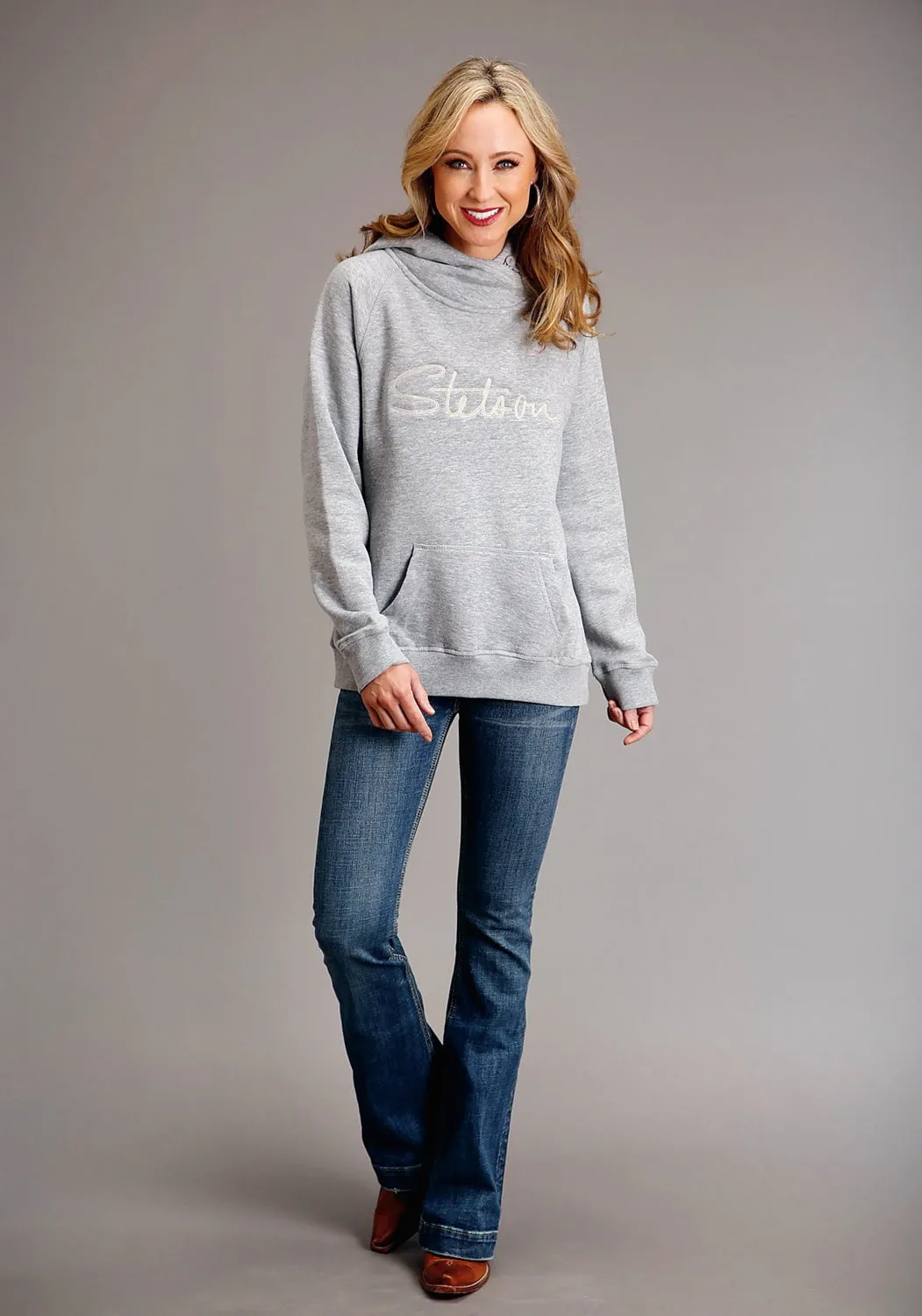 Stetson Womens Chain Stitch Grey Cotton Blend Hoodie Trendy Wear