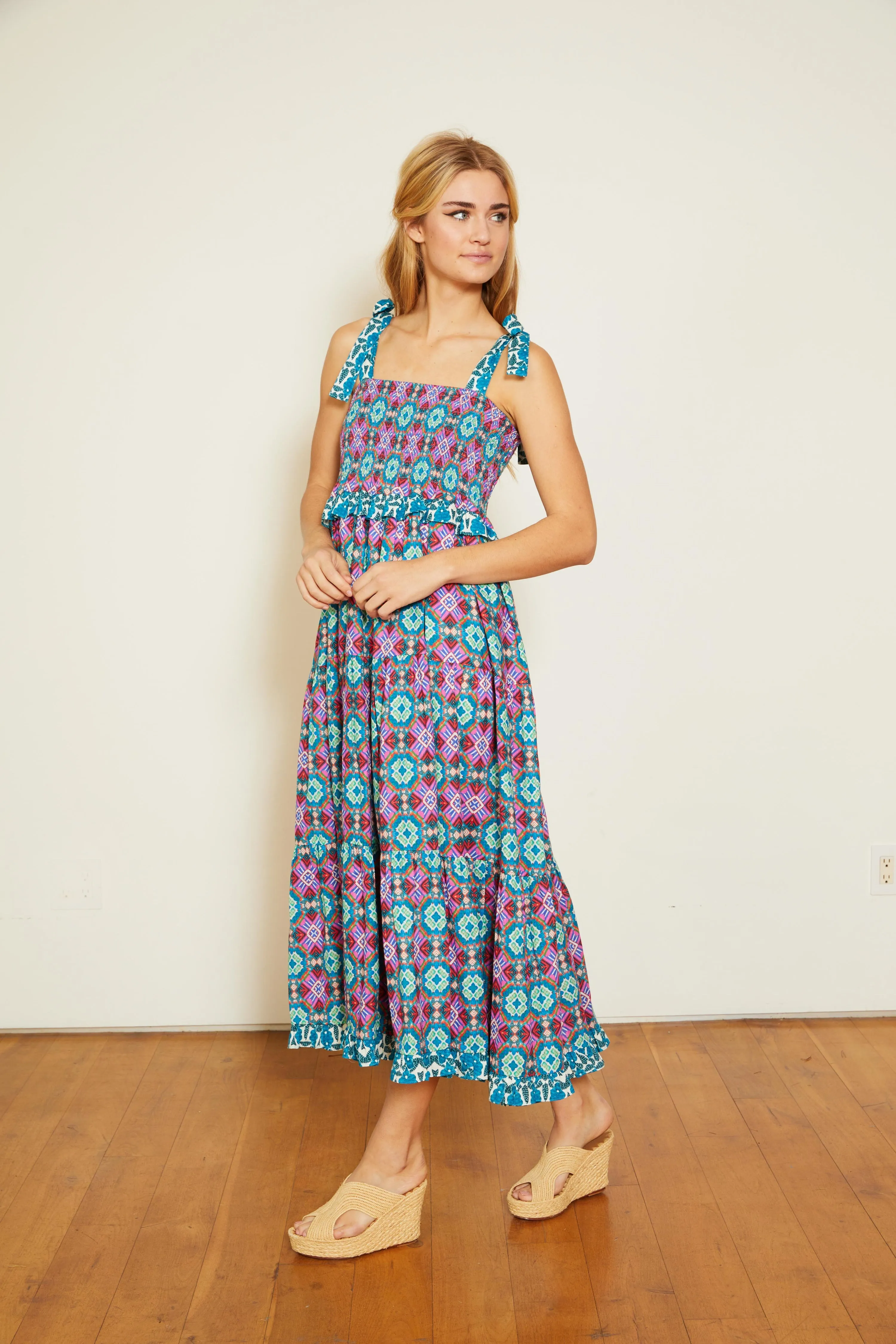 Light Aesthetic Bright-Hue Delphine Dress in Kaleidoscope Batik