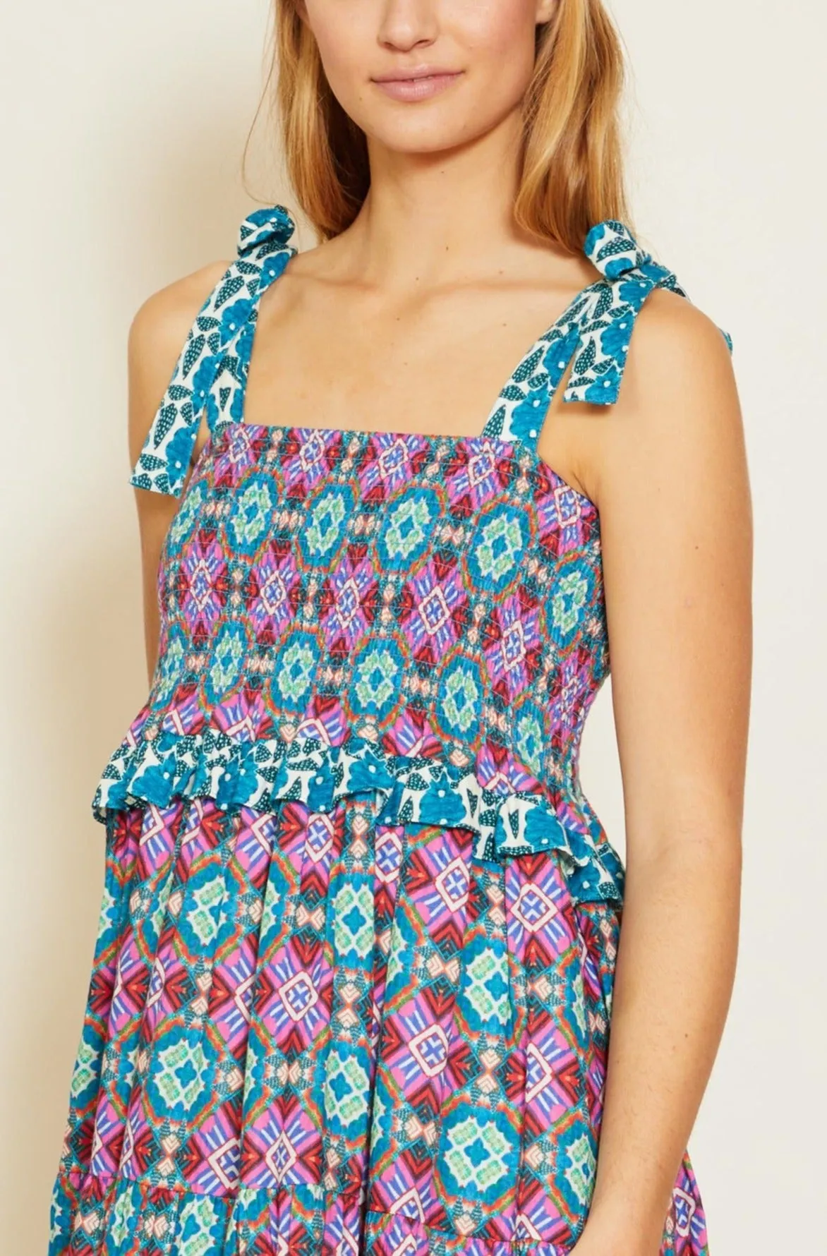 Delphine Dress in Kaleidoscope Batik Chill Detail