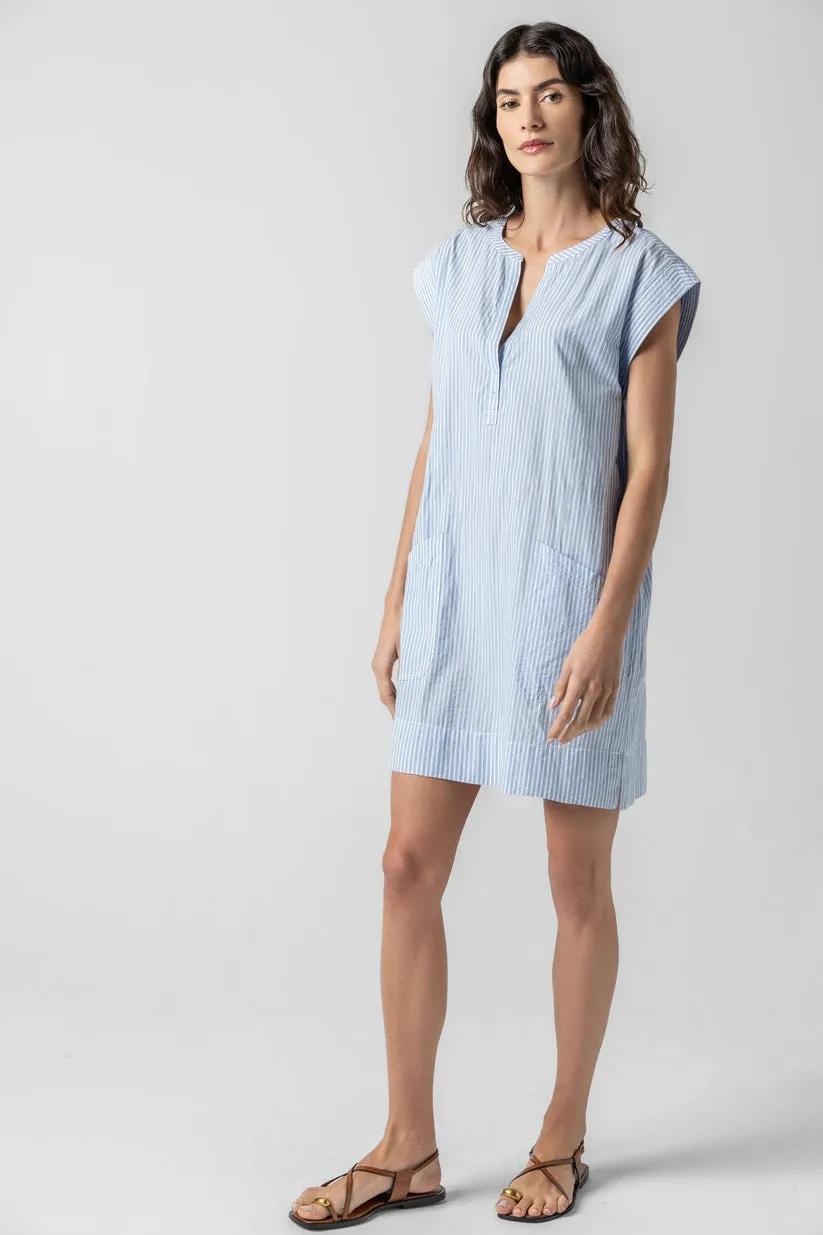 Striped Split Neck Dress in Malibu Stripe Mature Glam