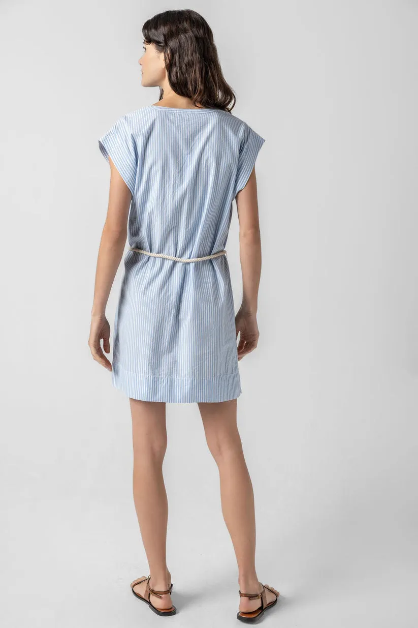 Smooth Layering Relax Cut Striped Split Neck Dress in Malibu Stripe
