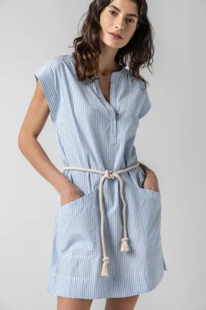 Unique Wear Striped Split Neck Dress in Malibu Stripe Striped Split Neck Dress in Malibu Stripe Fresh Palette Halter-Neck