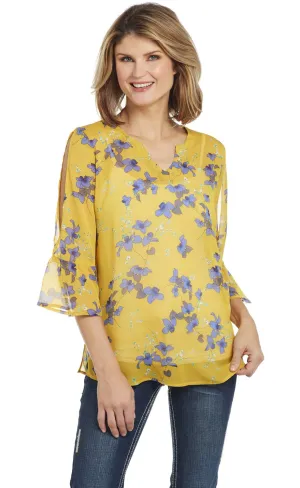 Unisex wear Cowgirl Up Womens Yellow Floral Polyester Bell Sleeve Tunic S/S Cowgirl Up Womens Yellow Floral Polyester Bell Sleeve Tunic S/S Geometric Pattern vacation wear