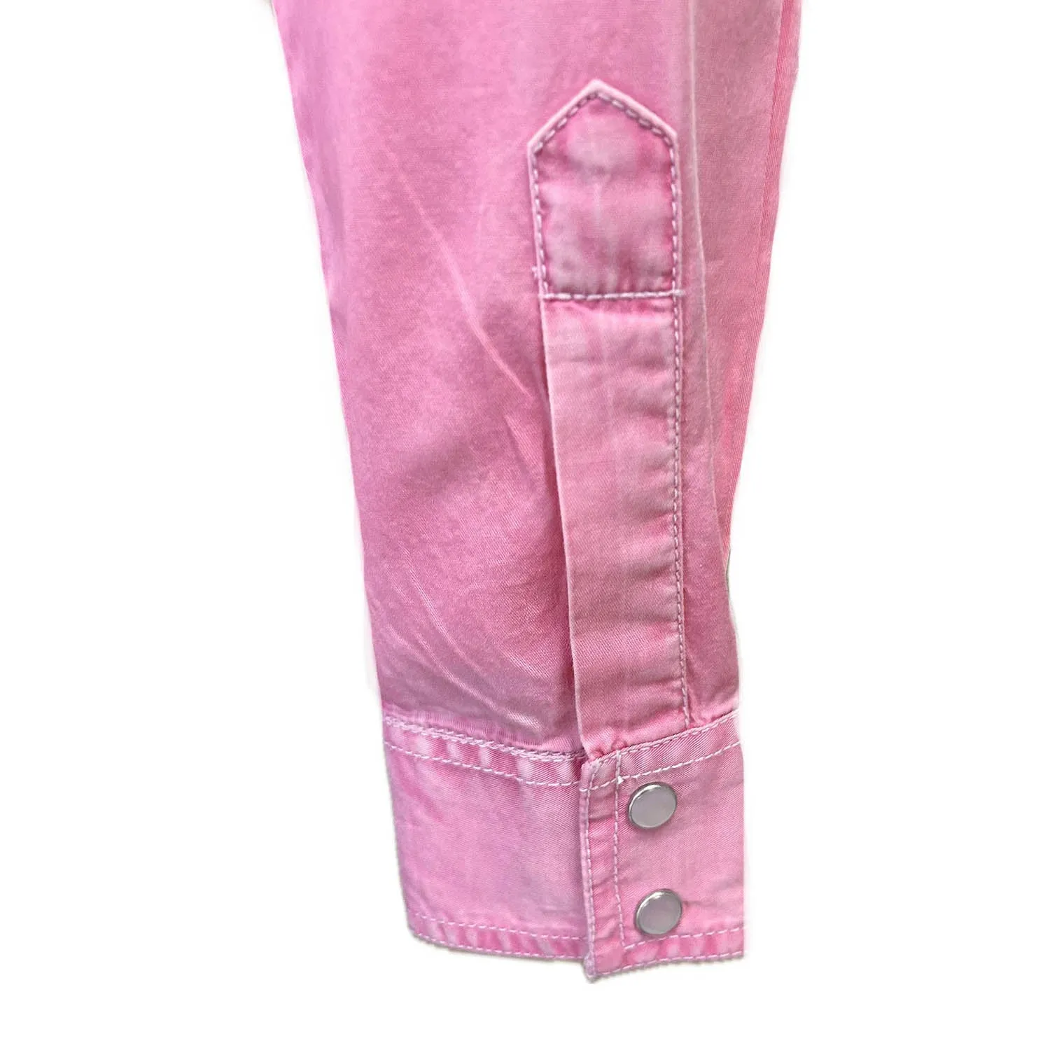 Rockmount Womens Denim Floral Embroidered Pink 100% Cotton L/S Shirt Mature appeal Casual Hangout