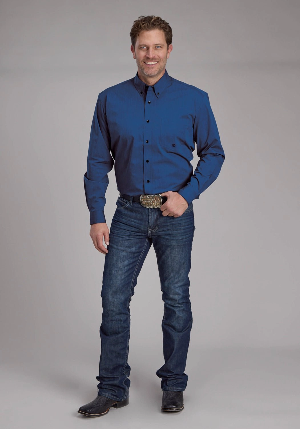 Versatile Clothing High-Quality Material Roper Mens 2249 Black Fill Blue 100% Cotton 1 Pkt L/S Shirt