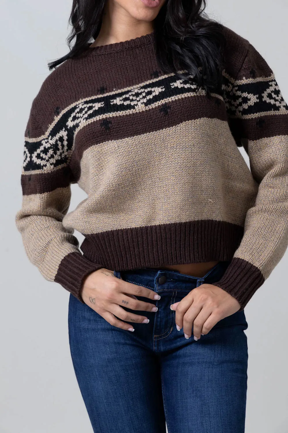 Kimes Ranch Womens Chama Crew WW Brown Wool Blend Sweater Wardrobe Classic