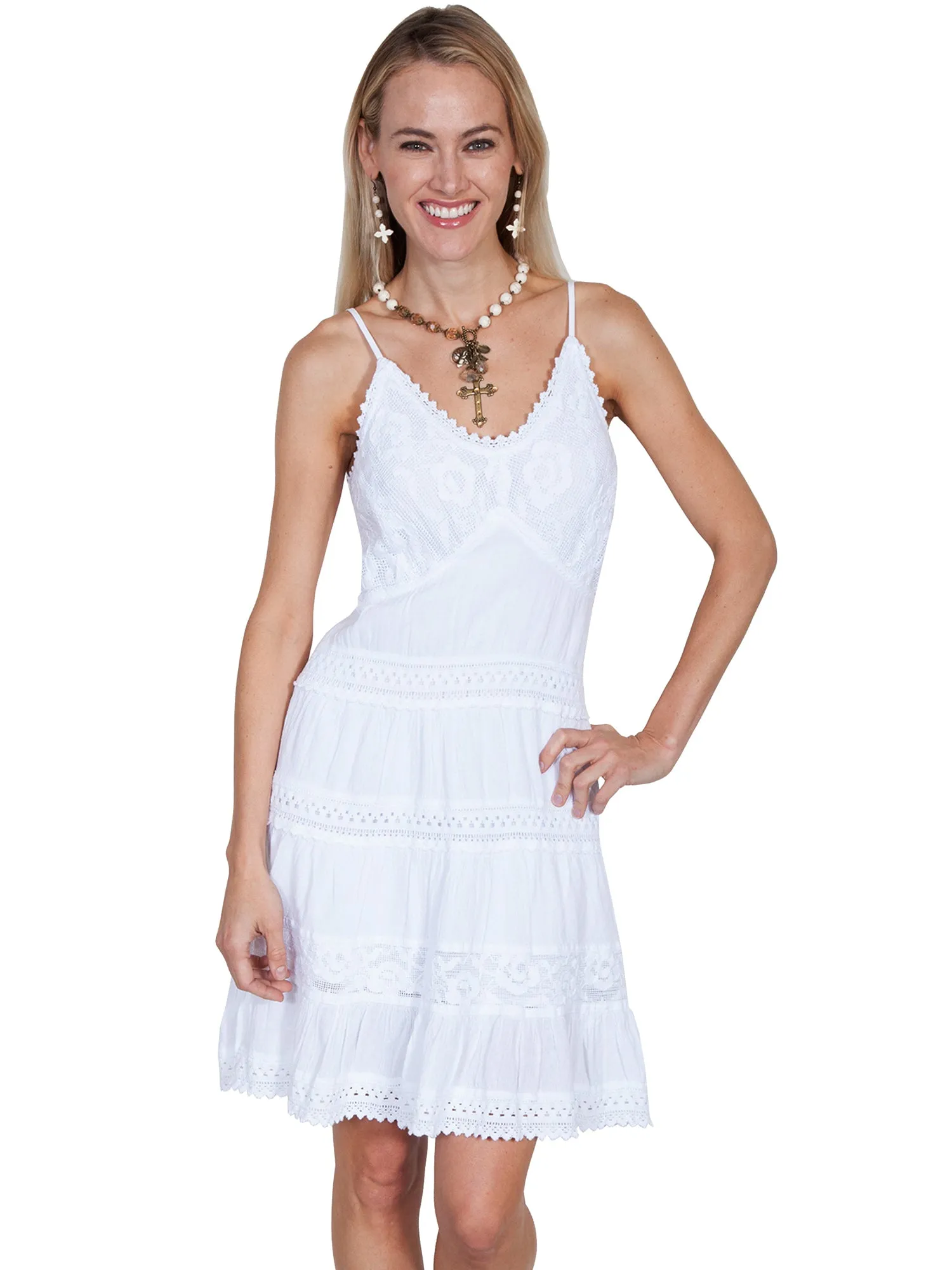 Scully Womens White 100% Cotton Crochet S/L Dress quick dry Light Fabric
