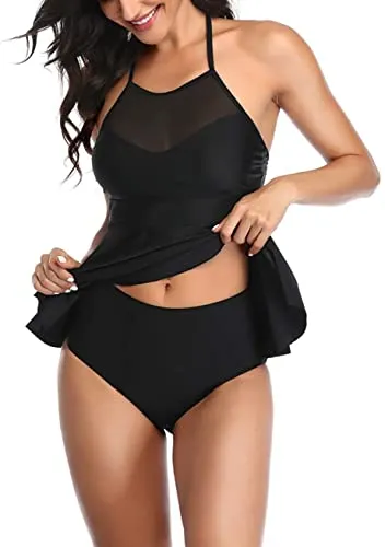 Upopby Ladies Mesh Abdominal Two-Piece Swimsuit