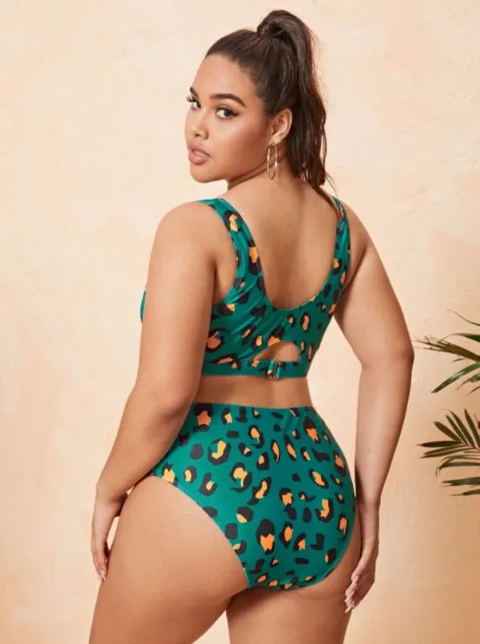 Upopby Retro Polka Dot Green High Waist Bikini Set