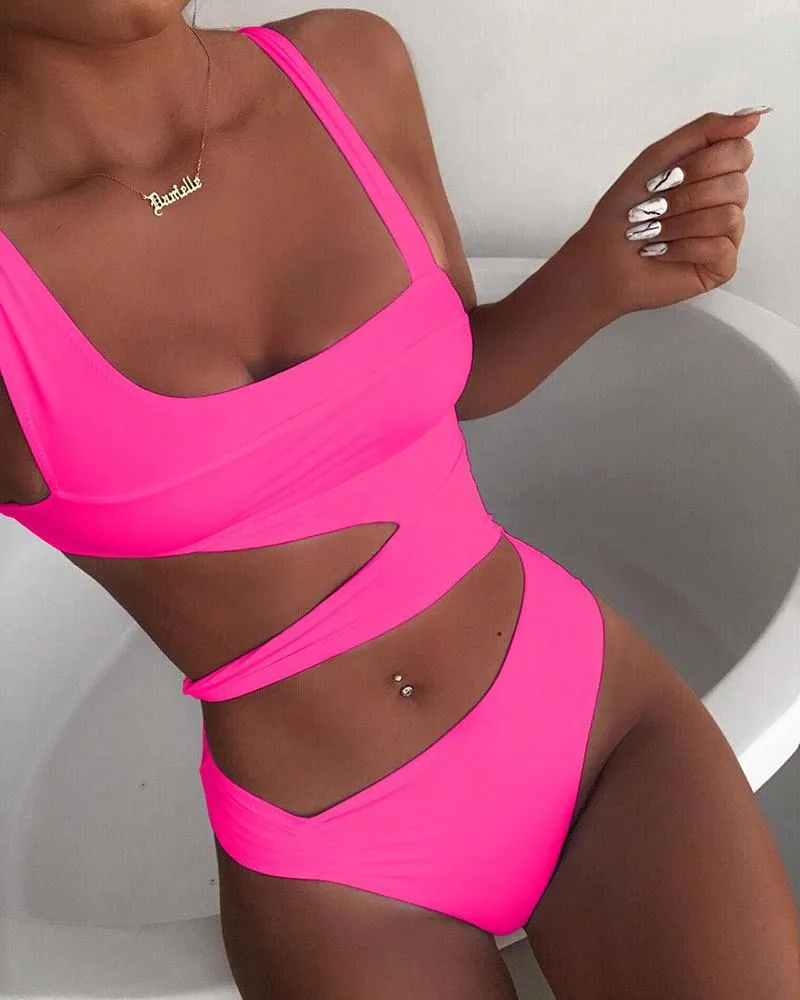 Upopby Sexy U-Neck Hollow Solid One Piece Swimsuit