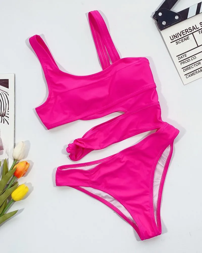 Upopby Sexy U-Neck Hollow Solid One Piece Swimsuit