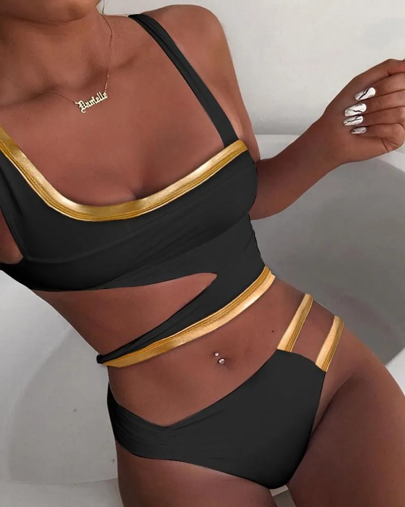 Upopby Sexy U-Neck Hollow Solid One Piece Swimsuit