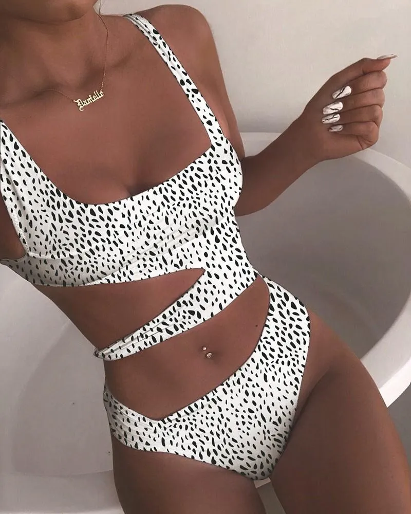 Upopby Sexy U-Neck Hollow Solid One Piece Swimsuit