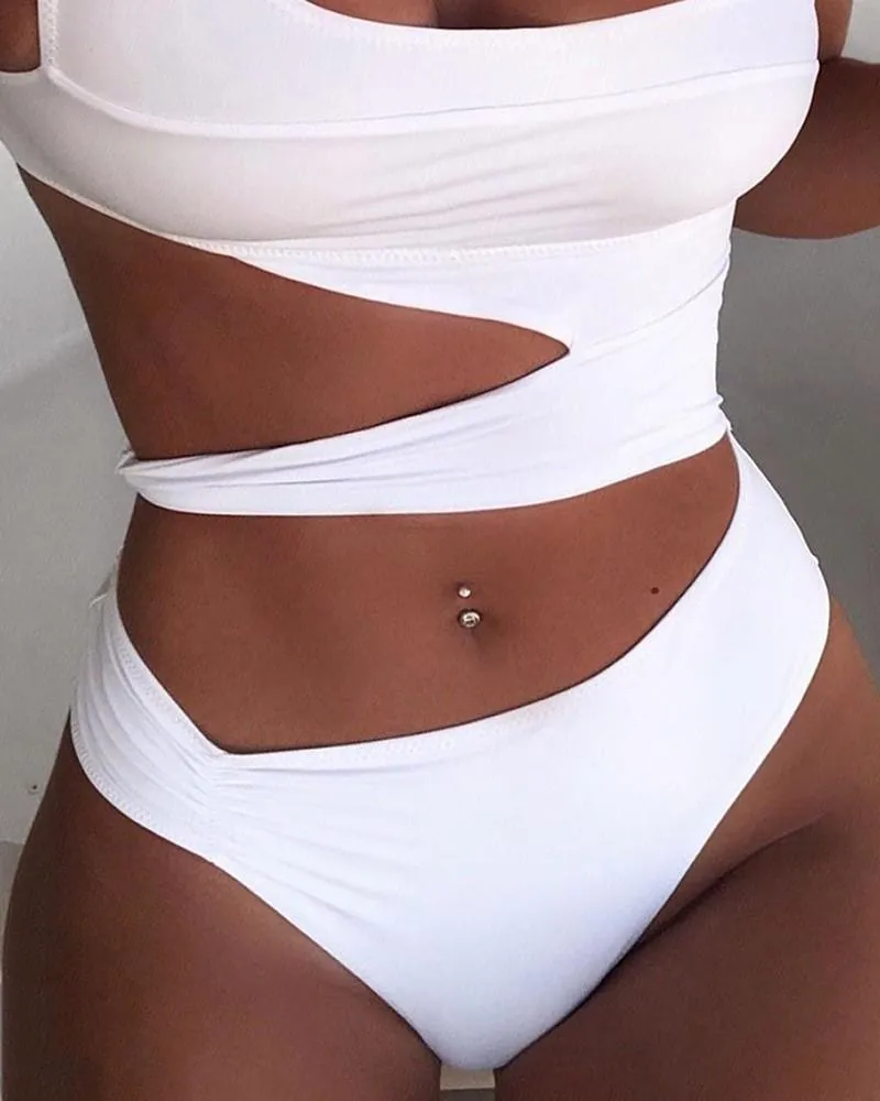 Upopby Sexy U-Neck Hollow Solid One Piece Swimsuit