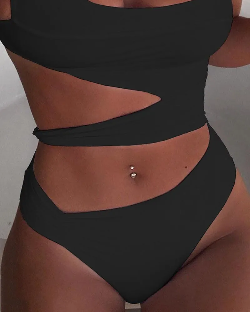 Upopby Sexy U-Neck Hollow Solid One Piece Swimsuit