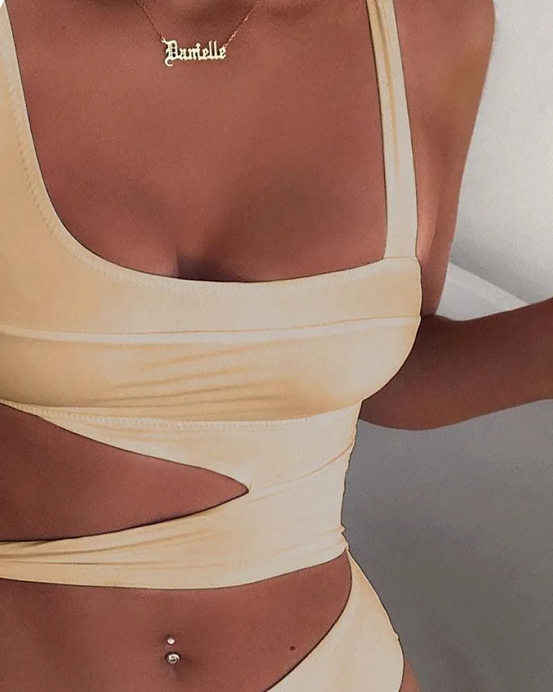 Upopby Sexy U-Neck Hollow Solid One Piece Swimsuit
