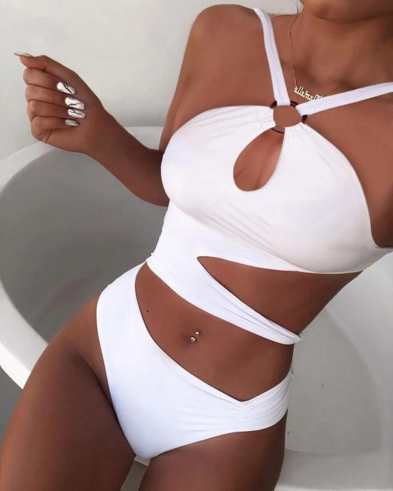 Upopby Sexy U-Neck Hollow Solid One Piece Swimsuit