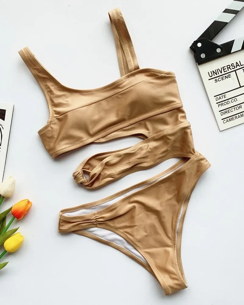 Upopby Sexy U-Neck Hollow Solid One Piece Swimsuit
