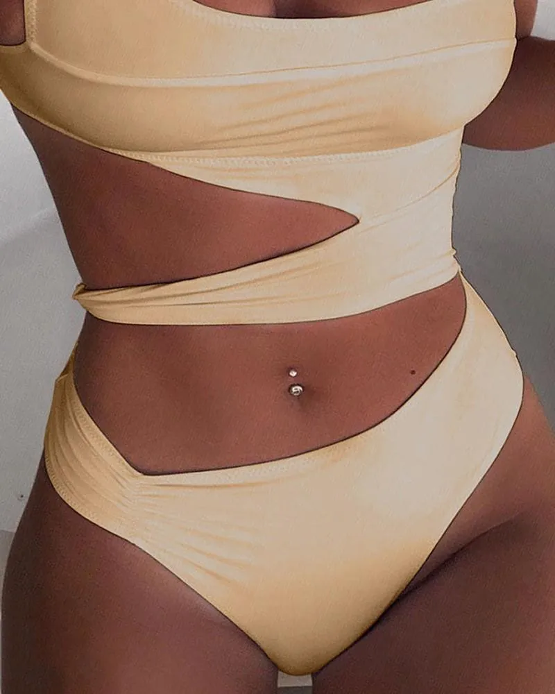 Upopby Sexy U-Neck Hollow Solid One Piece Swimsuit
