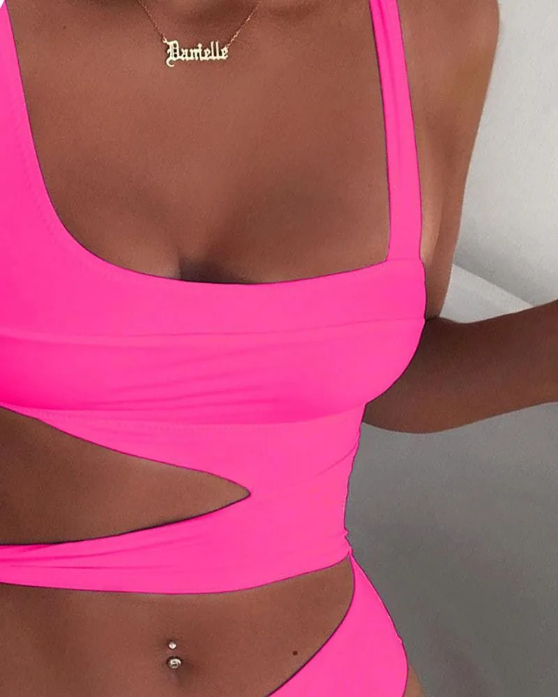 Upopby Sexy U-Neck Hollow Solid One Piece Swimsuit