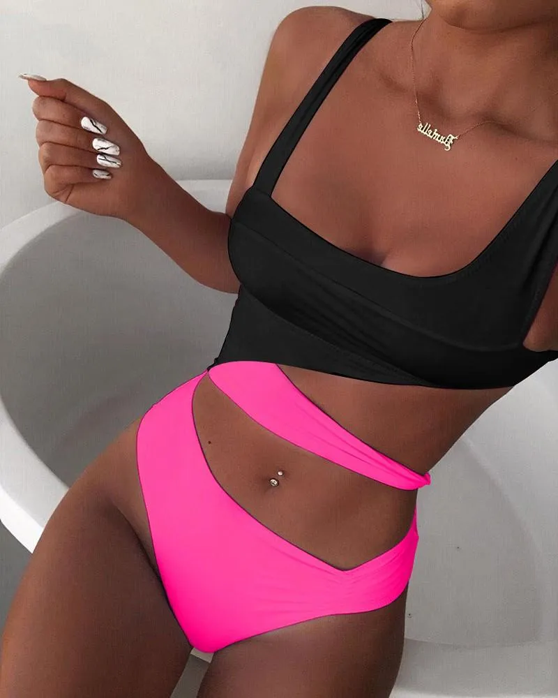 Upopby Sexy U-Neck Hollow Solid One Piece Swimsuit