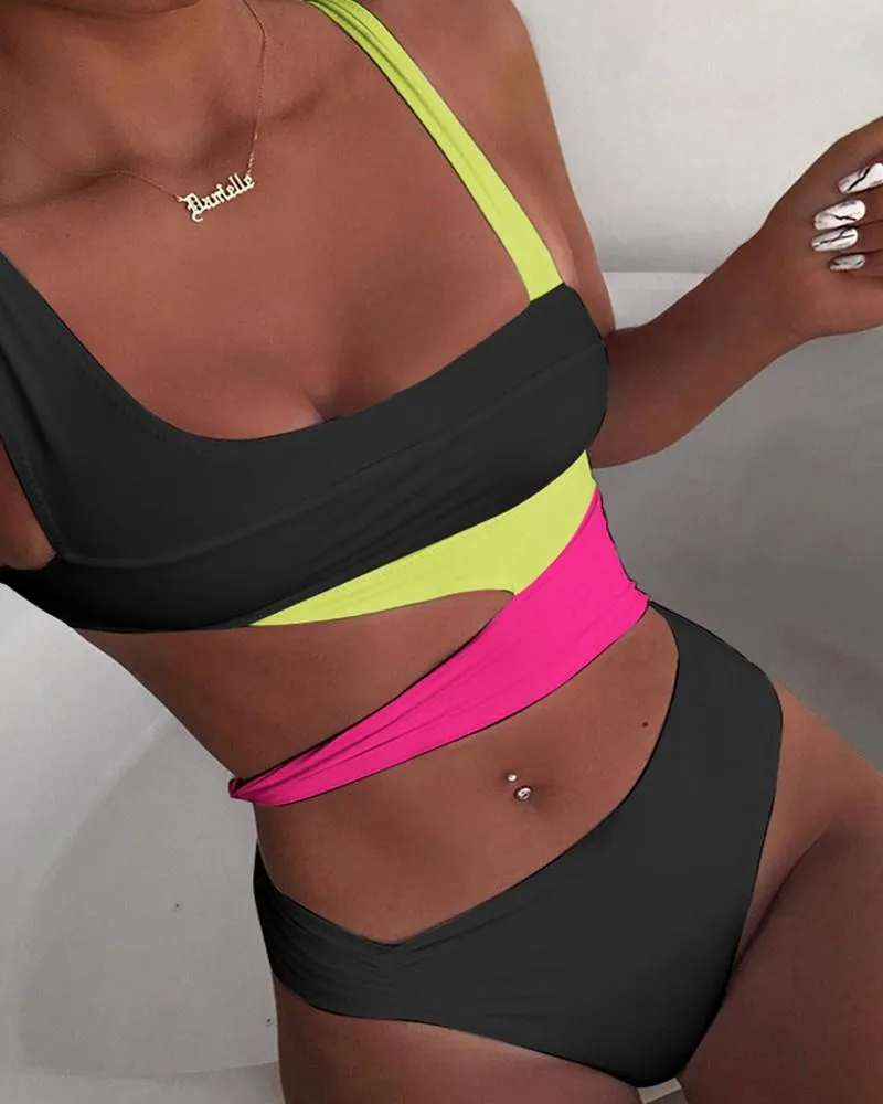 Upopby Sexy U-Neck Hollow Solid One Piece Swimsuit