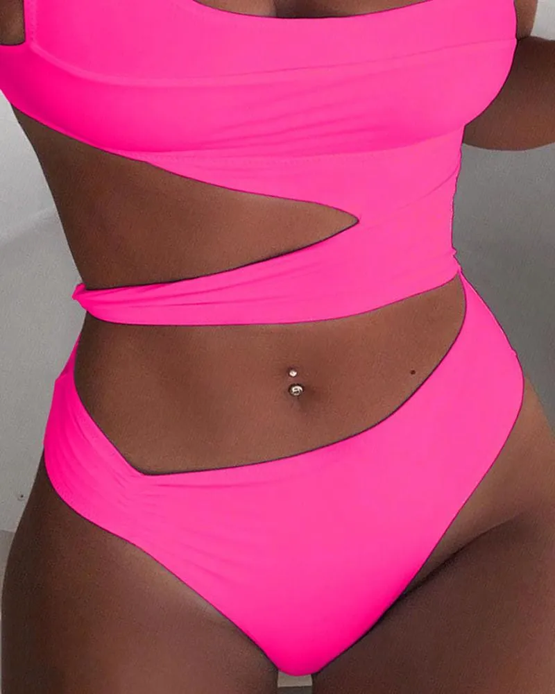 Upopby Sexy U-Neck Hollow Solid One Piece Swimsuit