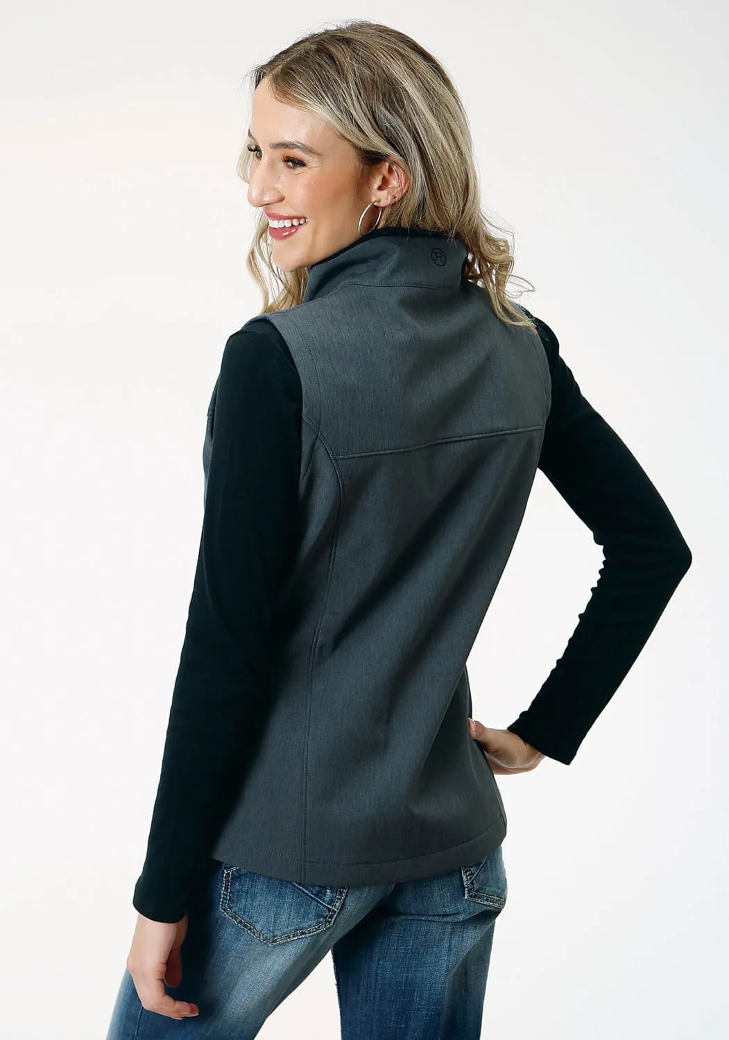 Roper Womens Zip Heather Grey Polyester Softshell Vest Perfect Fit Fashionable Design