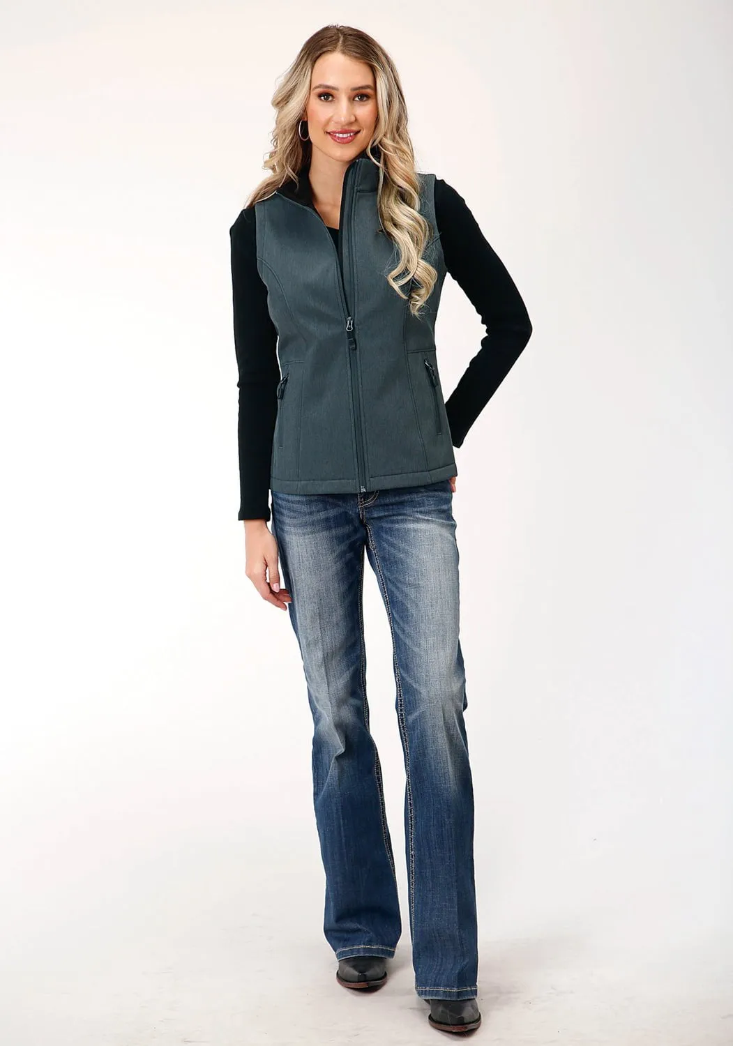 Roper Womens Zip Heather Grey Polyester Softshell Vest comfortable option