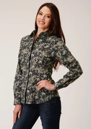 Urban Fashion Roper Womens Vintage Dark Floral Black Cotton Blend L/S Shirt Roper Womens Vintage Dark Floral Black Cotton Blend L/S Shirt Chic Look Gym Companion