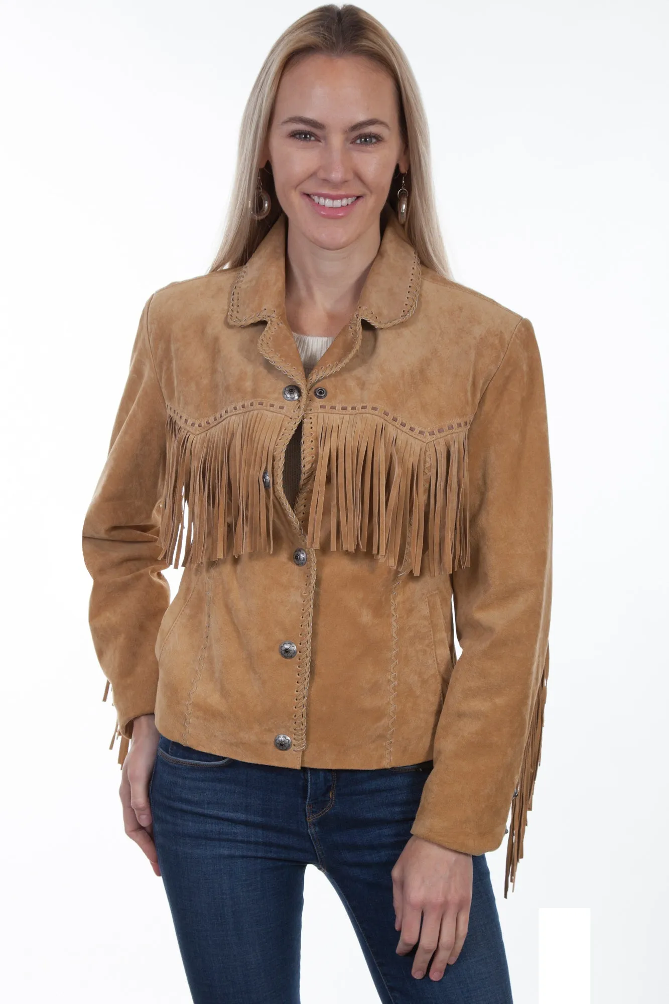 Scully Womens Old Rust Suede Snap Fringe Jacket clean look
