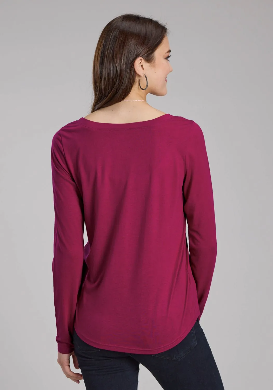 Smooth Road Trip Effortless Clothing Roper Womens Cactus Variety Wine Poly/Rayon L/S T-Shirt