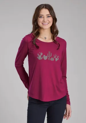 Urban Profile Roper Womens Cactus Variety Wine Poly/Rayon L/S T-Shirt Roper Womens Cactus Variety Wine Poly/Rayon L/S T-Shirt Modern Comfort Function Fit