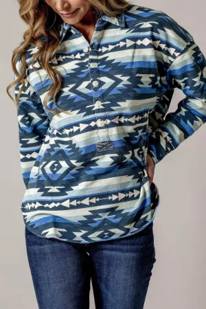 Urban Style Kimes Ranch Womens Judith Blue Cotton Blend L/S Tunic Kimes Ranch Womens Judith Blue Cotton Blend L/S Tunic Tuckable Hem Seasonal Comfort